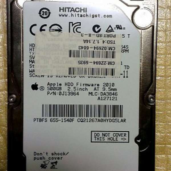 HITACHI 500G 2.5" HDD Mac拆機，極新凈