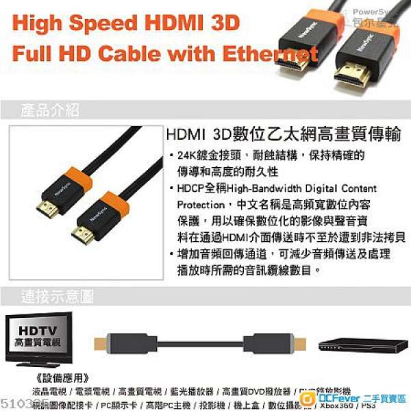 全新 PowerSync HDMI 3D Full HD Cable with Ethernet 1.8M (HDMI4-GR180)