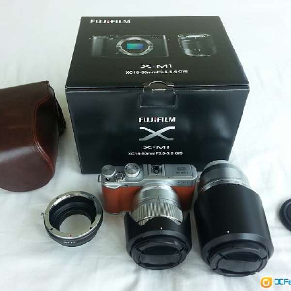 95% new X-M1 XM1 brown colour 皮革機身 16-50 and 50-230 lens full set