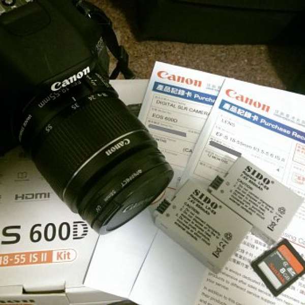 90% new Canon 600D 18-55 kit set 有盒 連 8GB SD card