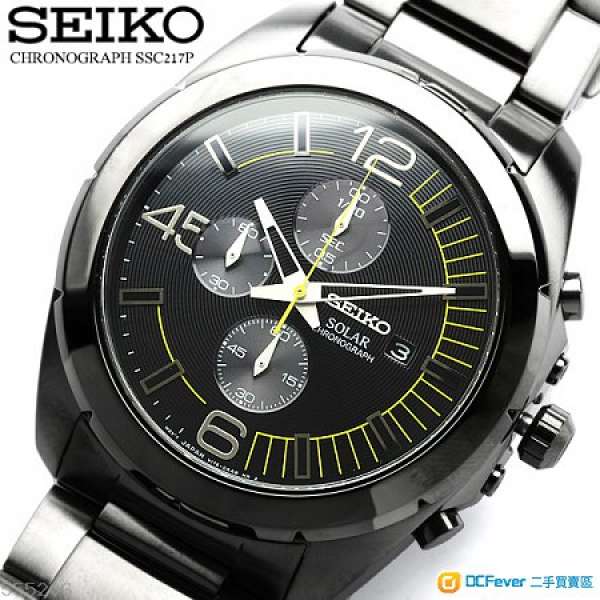 精工 Seiko 香港行貨手錶1隻 SSC217P1全黑鋼SOLAR光動能錶2014年