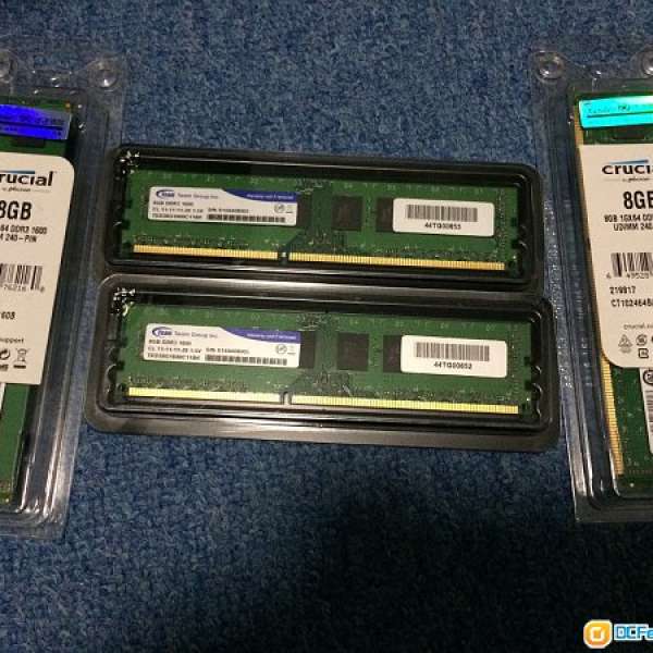 全新 8GB DDR3 1600 RAM crucial x 2條 及 Team x 2條 (Total: 32GB)