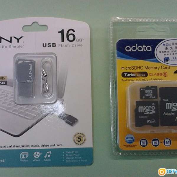 全新PNY 16GB USB Flash Drive+Adata 4GB microSDHC