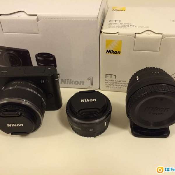 Nikon 1 J1 黑色 雙鏡 Kit (10mm 定焦鏡 + 10-30mm Zoom鏡) 及 Nikon FT1 Adapter