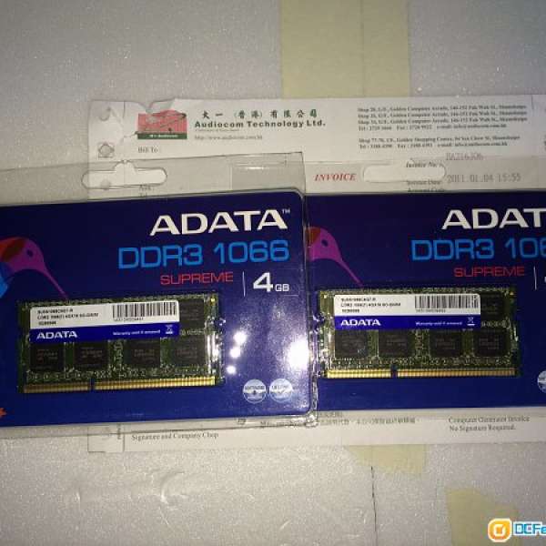 ADATA DDR3 1066 4GB RAM x2 (Total 8GB) for MBP or PC NB