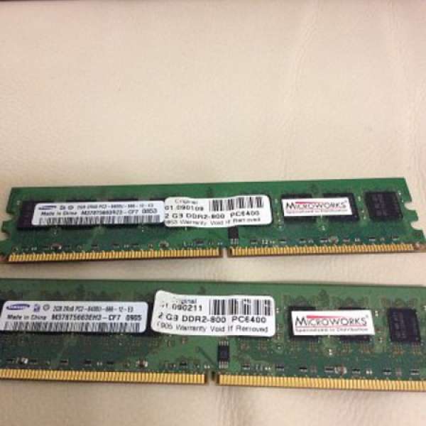 SAMSUNG DDR2-800 2GB RAM X 2 PCS 100% 完好沒有壞