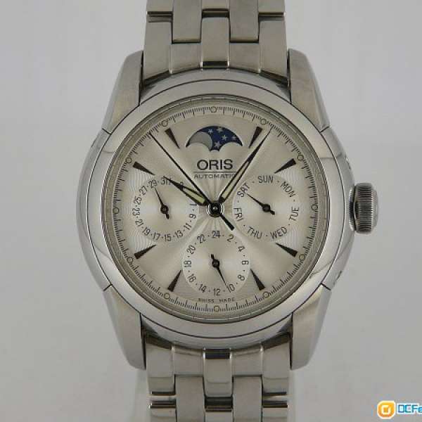 Swiss made Oris瑞士制Artelier銀面SS day date moonphase watch手錶