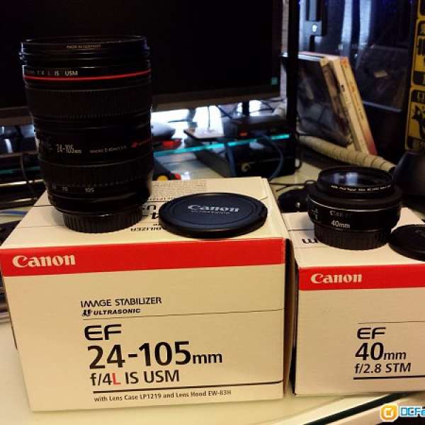 Canon EF 24-105mm f4.0L IS USM+EF 40mm F/2.8 STM+ PA-E4BW 原廠棕色相機內袋,