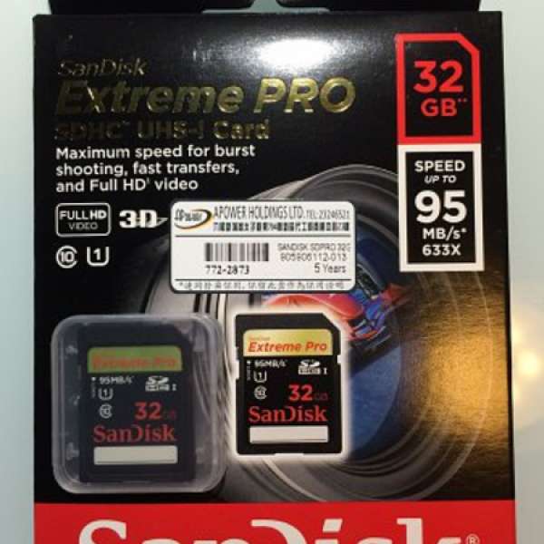 SanDisk 32GB Extreme Pro 633x SDHC UHS-I 記憶卡 (Class 10, 95MB/s)