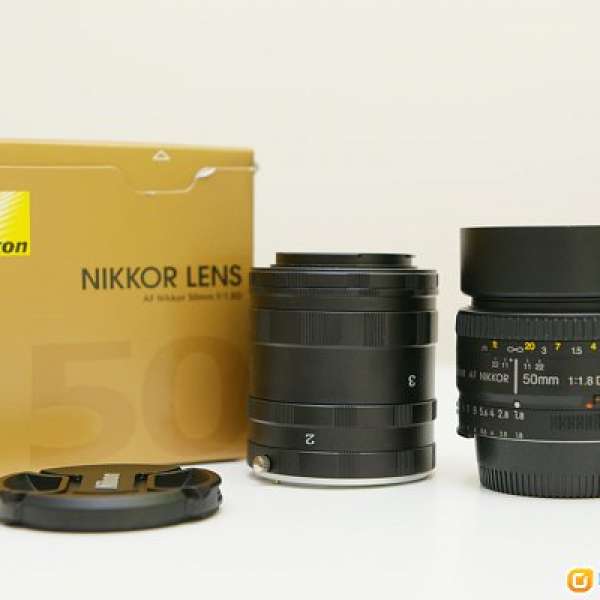 Nikon AF 50mm f.8d 送extension tube及金屬遮光罩