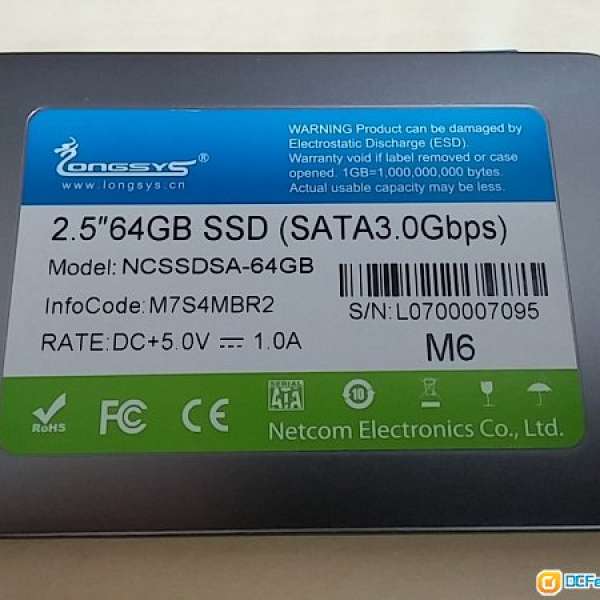 Longsys 64GB SSD 國內牌子 正常運作
