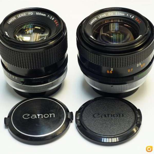 Canon FD 55mm F1.2 S.S.C Coating, 100mm F2.8  S.S.C Coating