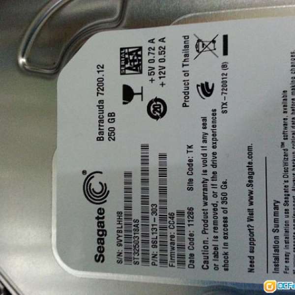 seagate 250G 3.5吋 SATA硬碟