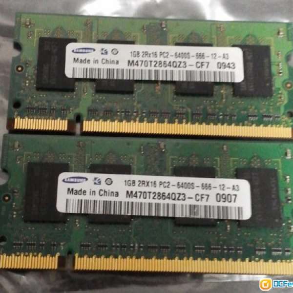 Samsung DDR2 800 PC6400 SODIMM 1GB Notebook RAM x 2 = 2GB (2條 $80)