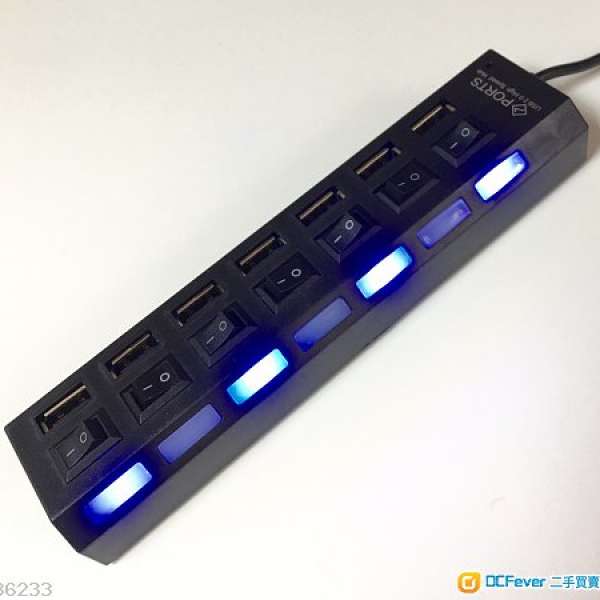 最新款優質USB 2.0 HI-SPEED 7 Ports Hub with On/Off Switch拖板 獨立開關Blue LED...