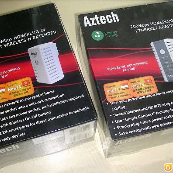 100% 全新 Sealed Aztech HL110EW + HL110E AV 200Mbps Homeplug