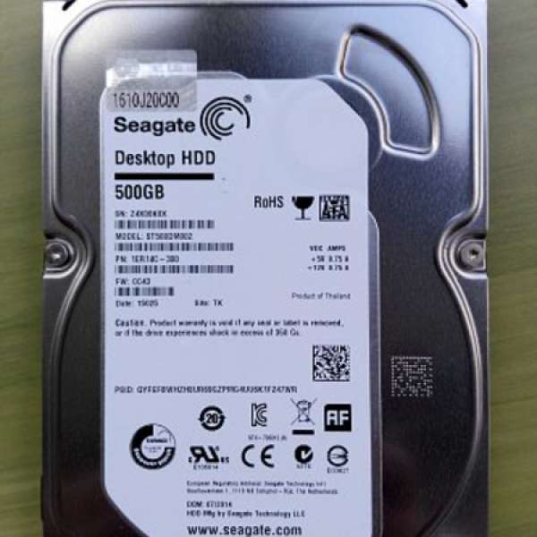 95%新 Seagate 500GB 3.5" SATA3 硬碟機 (ST500DM002) 500G 聯強國際保用至2016年10月
