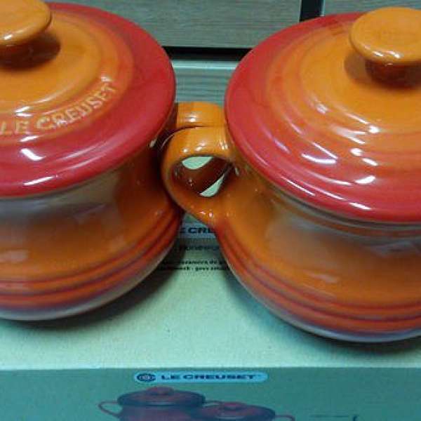 全新 Le Creuset LC bean pots 湯碗連蓋 一set 兩隻橙色