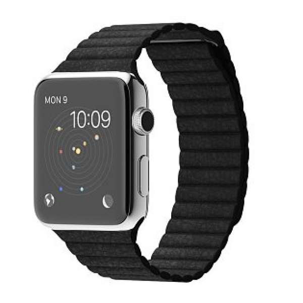 香港Apple Store行貨Apple Watch 42mm 不鏽鋼配黑色皮革錶帶保養至10月-2016