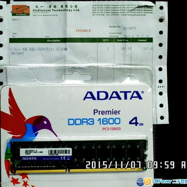 未用過ADATA DDR3 1600 4GB RAM (DESKTOP)