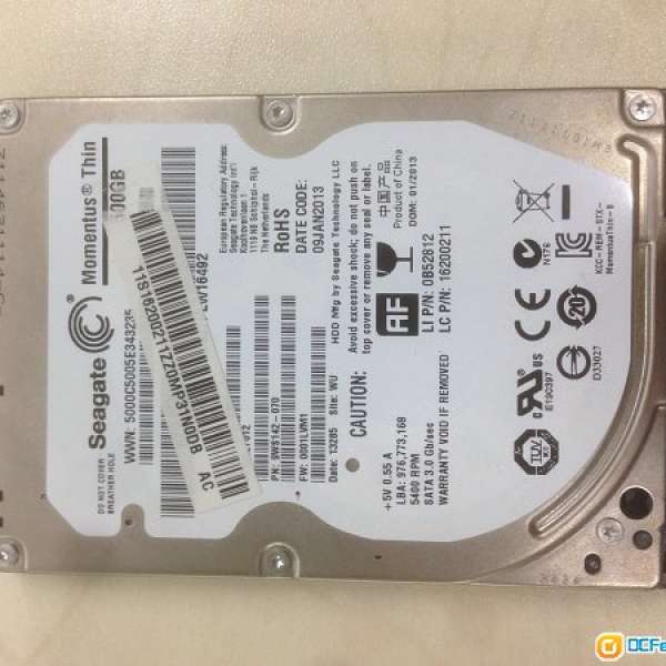 100% Work Seagate 2.5 吋 500GB 9mm