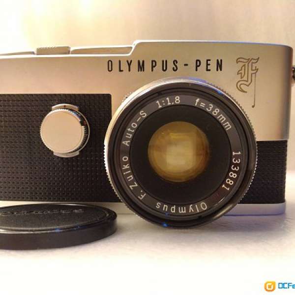 Olympus Pen F with 38mm f1.8 and original leather case