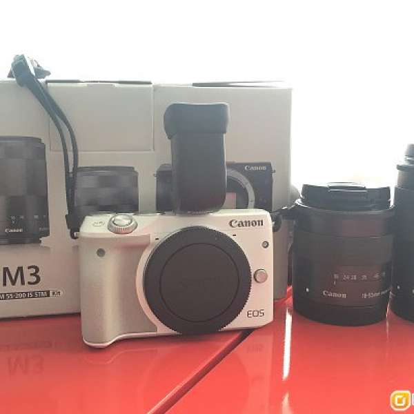 Canon EOS M3 白色 連 EF-M 18-55mm + 55-200mm + EVF EVF-DC1 (水貨)