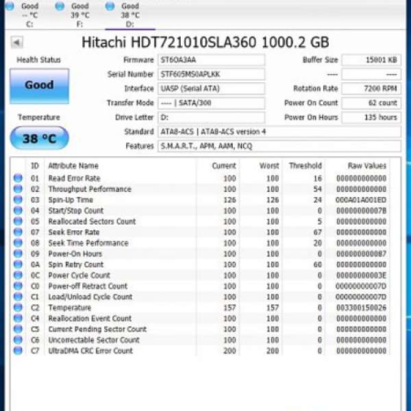 Hitachi 1Tb SATA HDD (新淨)