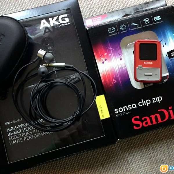 AKG K374 耳機 (銀) + Sansa Clip Zip 4gb mp3 (橙)