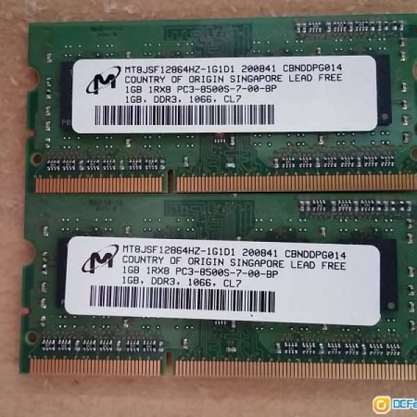 兩條1GB DDR3 1066 Win notebook/Macbook /Macbook Pro Ram