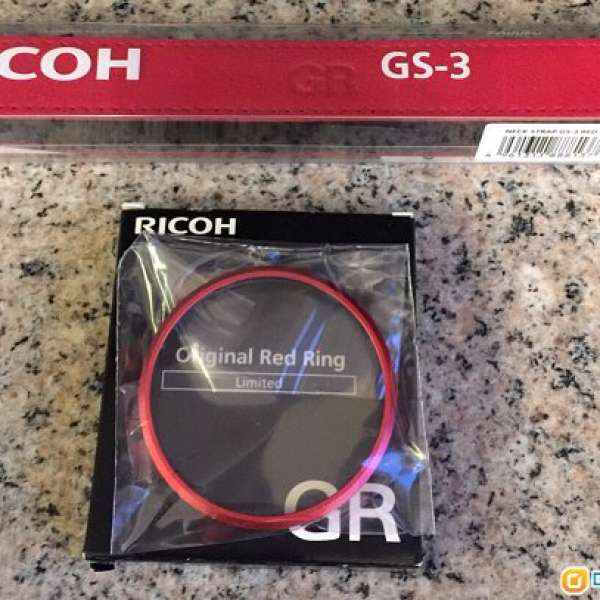 全新 Ricoh Limited Neck Strap GS-3 Red 紅色肩帶 及 Original Red Ring紅圈