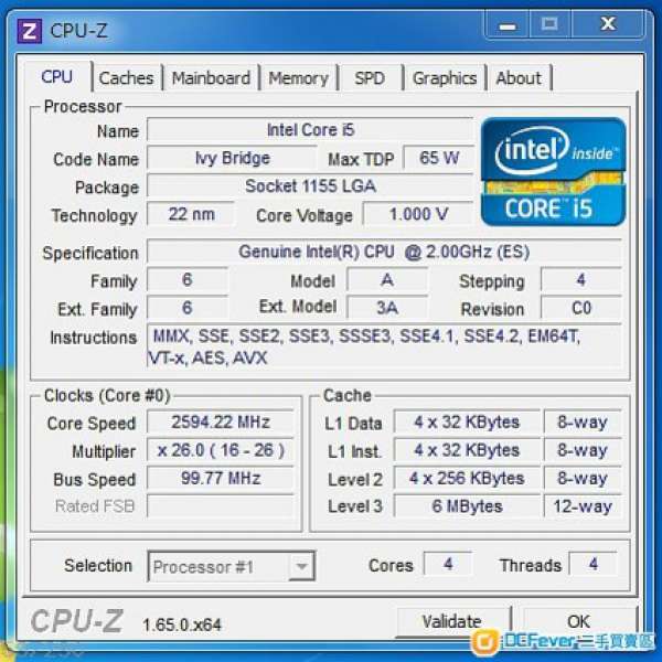 Core i5 4核 2.2GHz 低電壓版 65w