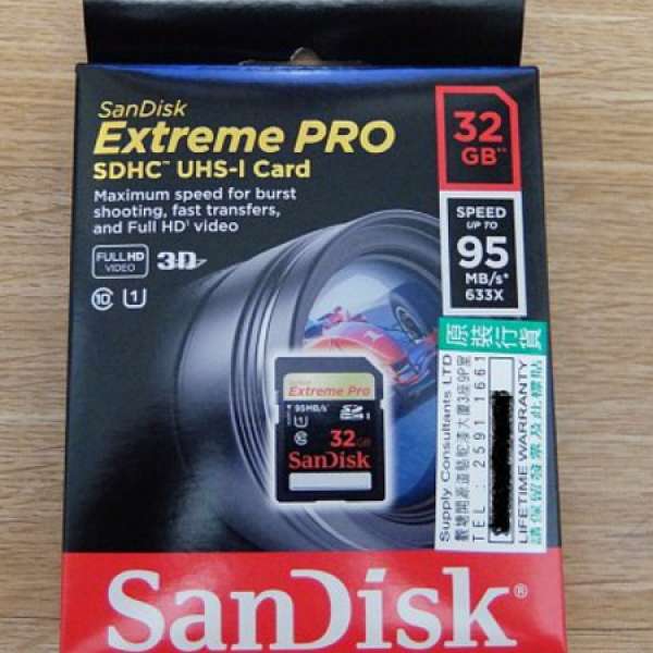 SanDisk 32GB Extreme Pro 633x SDHC UHS-I 記憶卡 (Class 10, 95MB/s)