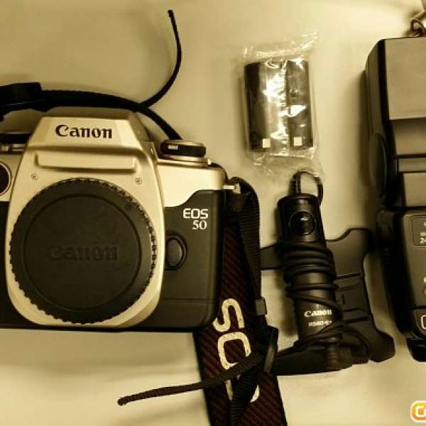 100% work canon EOS-50 film camera body with speedlite 420Ex flash