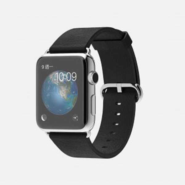 Apple watch 42毫米不鏽鋼錶殻配黑色經典扣式錶帶