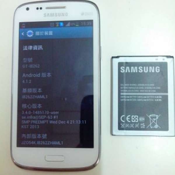 雙咭 Samsung galaxy core 白色  GT-I8262