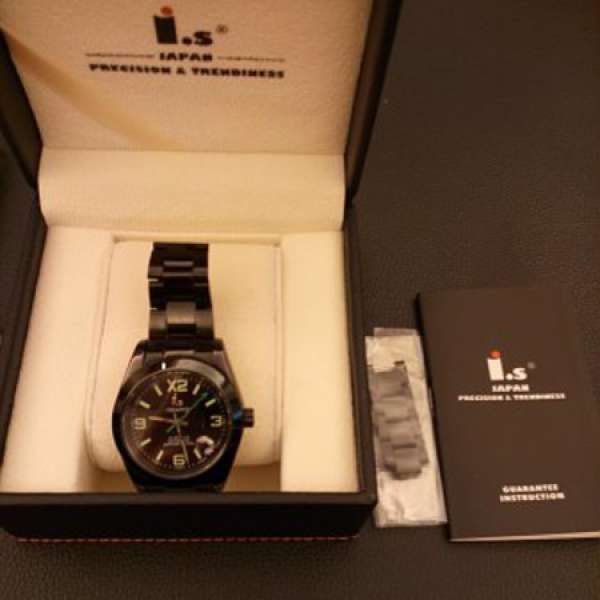 95%新 i.s japan 黑鋼 防水機械手錶 送 機械手錶一隻