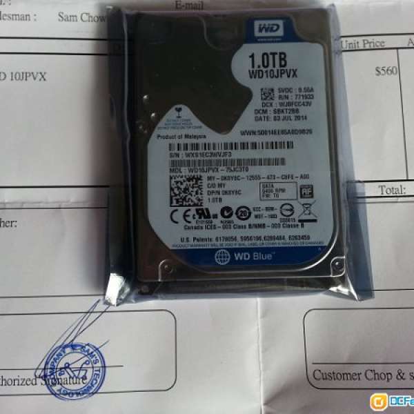 WD Blue WD10JPVX 2.5" notebook 1000GB 硬碟 全新有保用