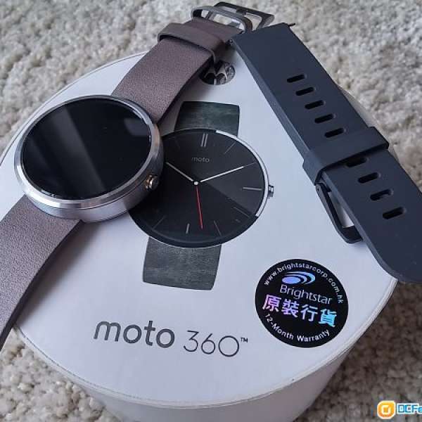 MOTO 360 grey leather band hong goods 99% new