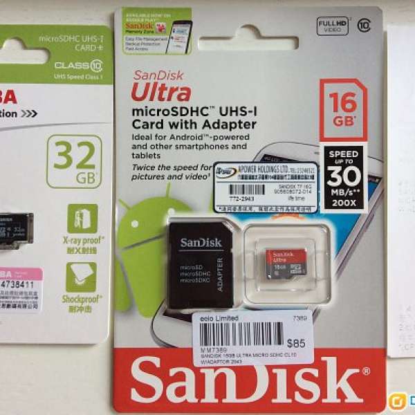 全新 SanDisk Ultra Micro sd 16gb + Toshiba Ultra HS 40mb/s 32gb Class 10