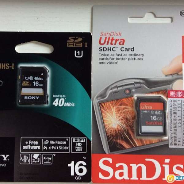 全新 SanDisk Ultra SDHC 30mb/s 16gb + Sony SDHC 40mb/s 16gb Class 10
