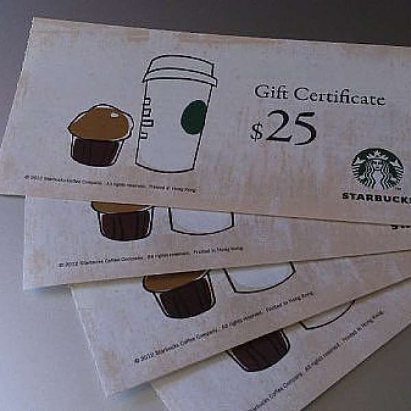 Starbucks 星巴克 現金券 COUPON $25 x 4