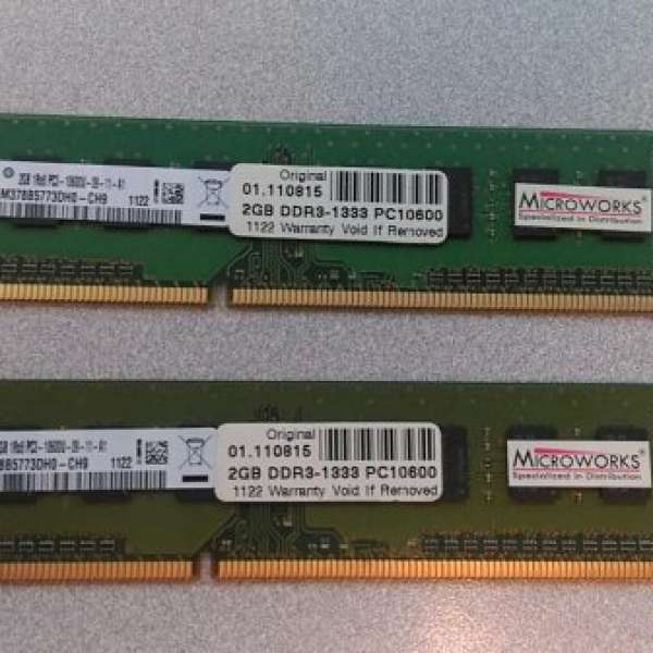 Samsung 2GB 1Rx8 DDR3-1333 RAM 兩條