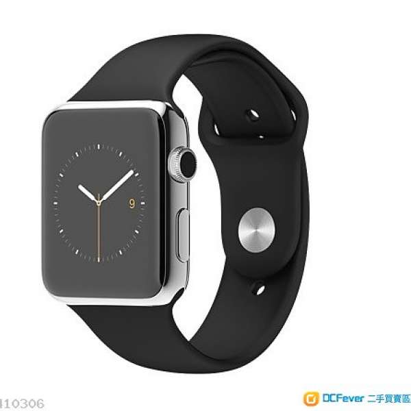 Apple Watch 42 毫米不鏽鋼錶殼配黑色運動錶帶