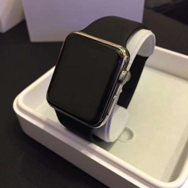 99% new Apple Watch 42mm 不鏽鋼錶殼配黑色運動錶帶