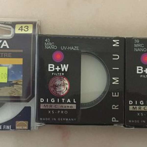 B+W 39mm, 43mmUV filter, Hoya 43mmCPL