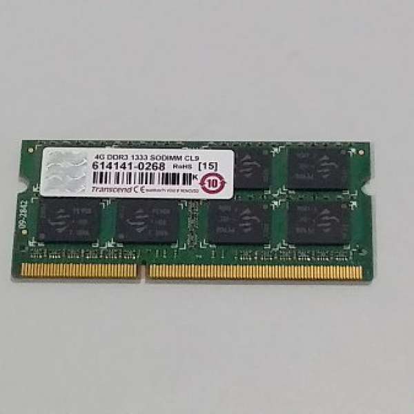 Transcend  DDR3-1333 notebook ram 4G X1 保用3日