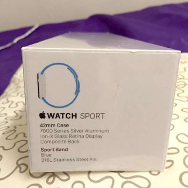 全新未開封 Apple Watch Sport 42mm 銀色鋁金屬錶殼配藍色運動錶帶
