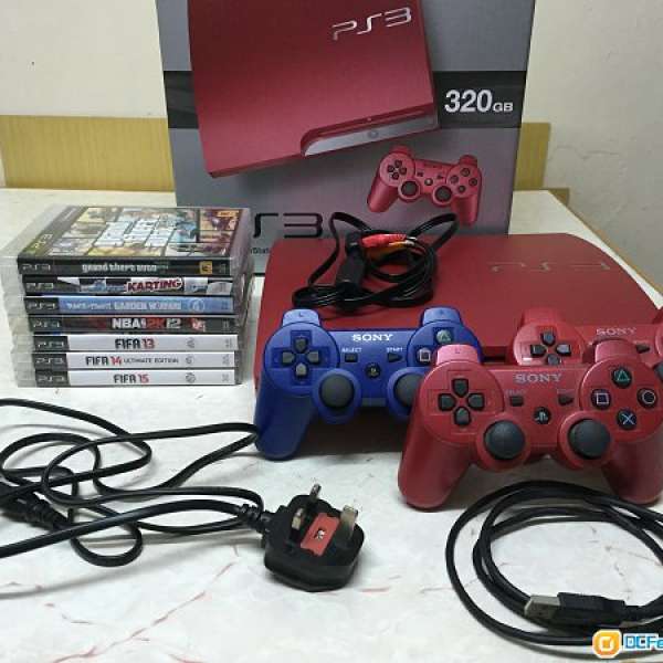 紅色 PS3 320GB + 3個SONY手制 + 遊戲