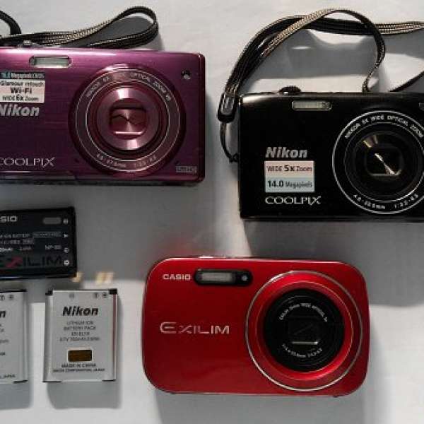 3 部機 Nikon Coolpix S3100, S5200,   Casio EXILM EXN1 包盒, 包原充, 包原裝電  ...